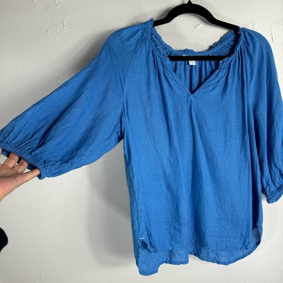 J JILL 100% linen blue Boho blouse puff sleeve boho top oversized loose fit XS - Picture 9 of 10